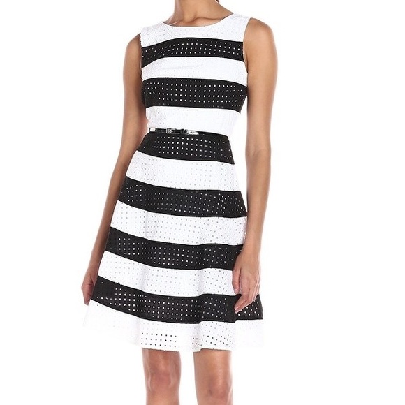 Calvin Klein Dresses & Skirts - Calvin Klein Black & White Striped Eyelet Dress